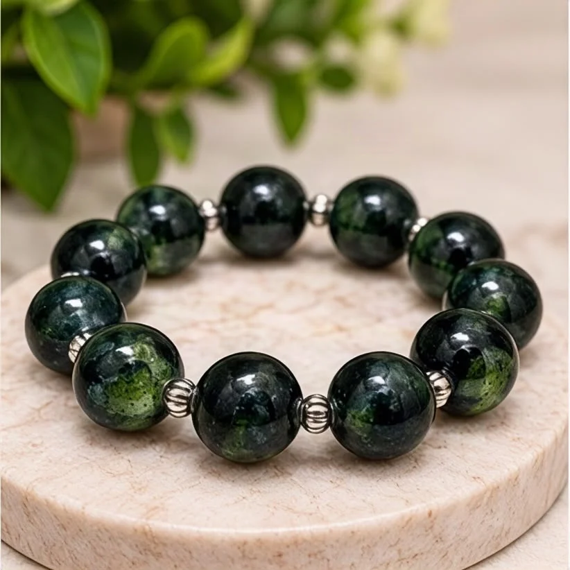 Natural Nephrite Jade Gemstone Rubber Band Bracelet - Nephrite6