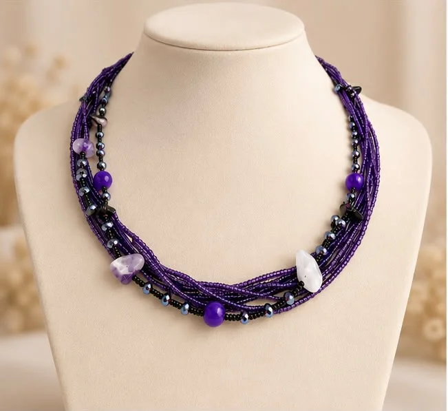 Natural Amethyst Gemstone Multi layers Malla - Amethyst3