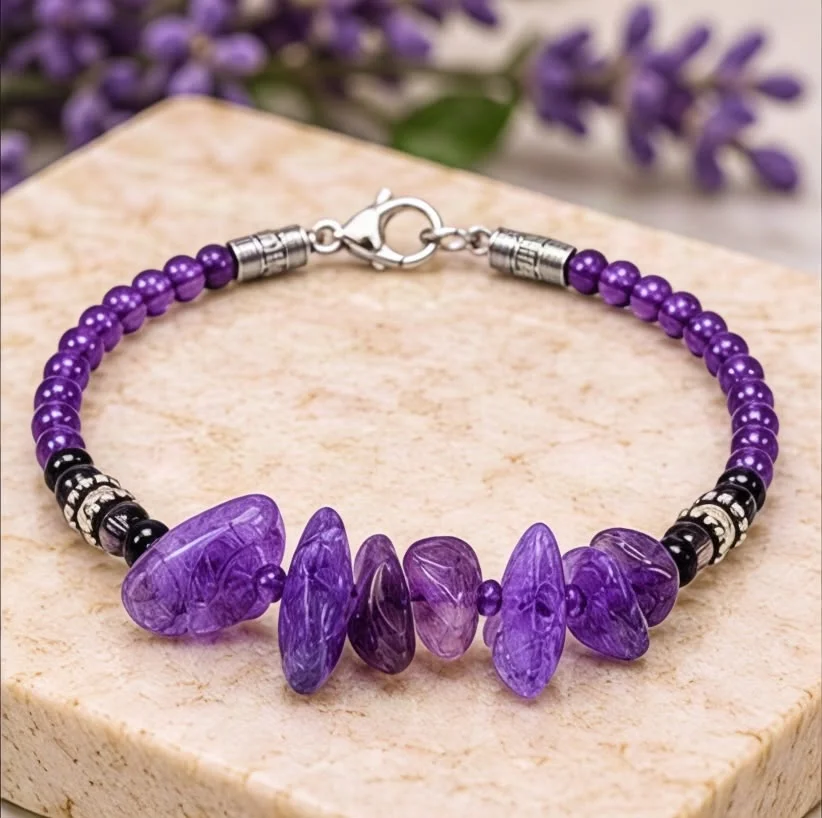 Natural Amethyst Gemstone Uncut Design Simple Bracelet - Amethyst5