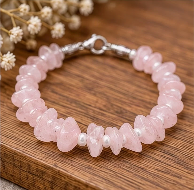 Natural Rose Quartz Gemstone Uncut Bracelet - Rose4