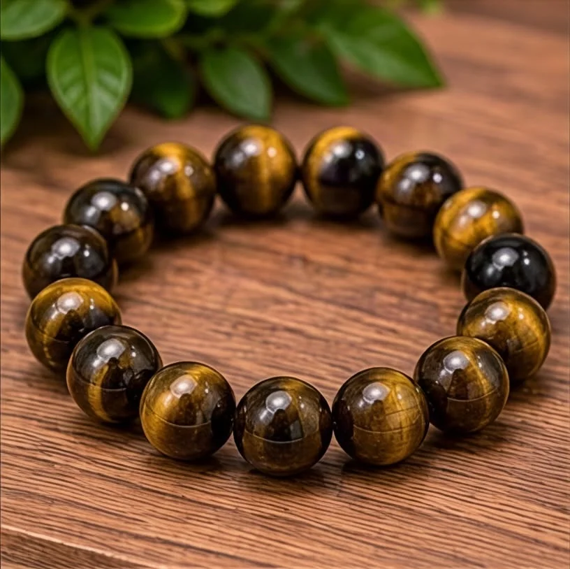 Natural Tiger Eye Gemstone Rubber Band Bracelet - Tiger0