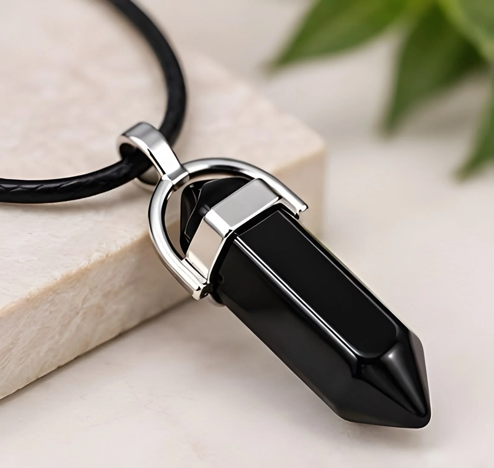 Natural Black Agate Gemstone Pendant - Agate8