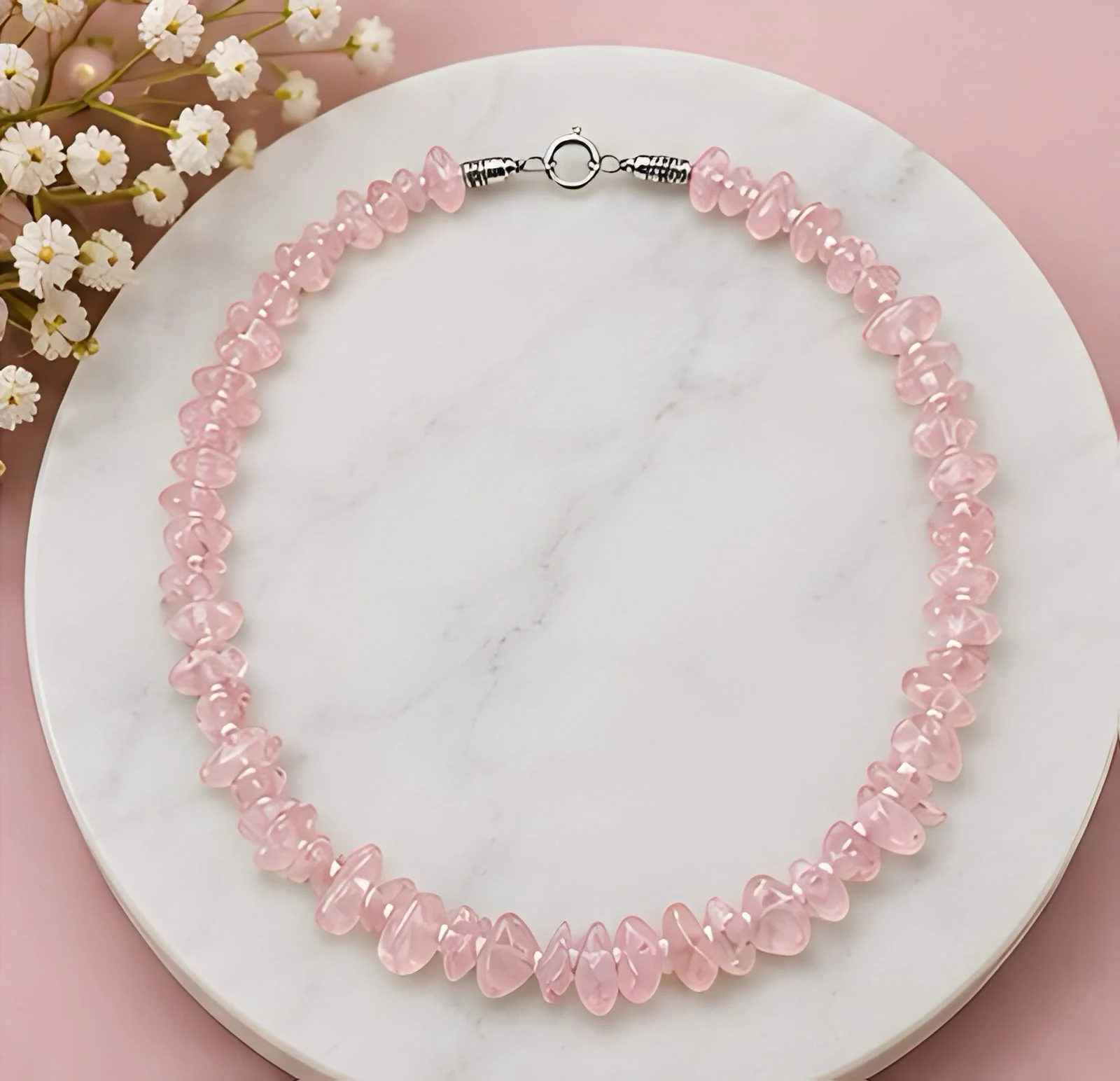 Natural Rose Quartz Uncut Necklace - Rose4