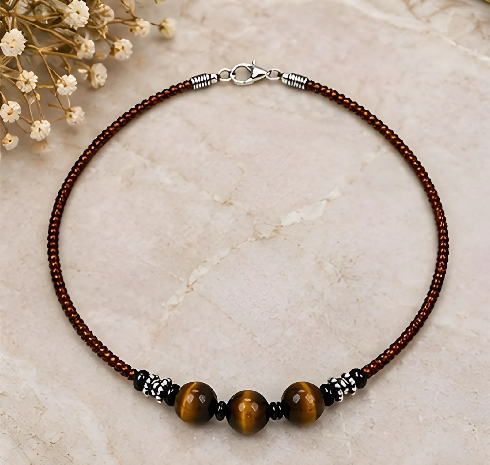 Natural Tiger Eye Round Design Necklace - Tiger1